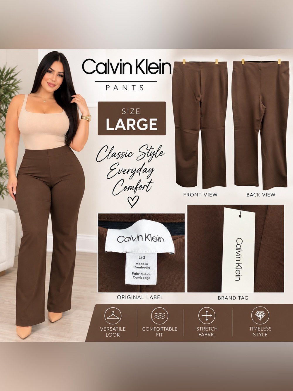 Calvin Klein Women's Brown Straight-Leg Chinos
